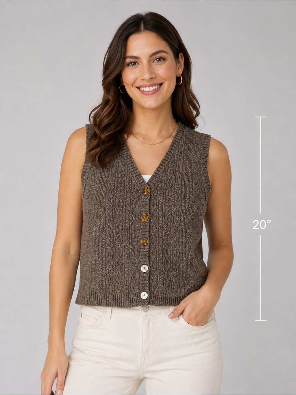 And Now This Women's Sweater Vest Size Large Brown Cable Knit